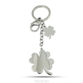 RMB|Key ring man or woman in steel hook and ring with four-leaf clover laser cut