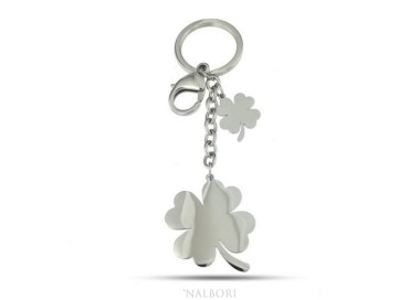 RMB|Key ring man or woman in steel hook and ring with four-leaf clover laser cut