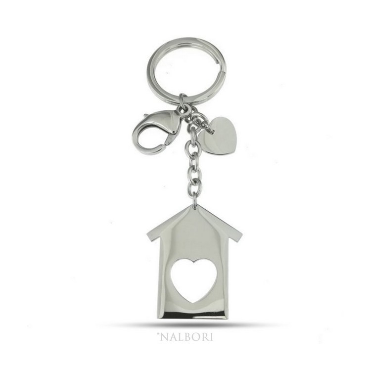 RMB|Key ring man or woman in steel hook and ring house and heart laser cut