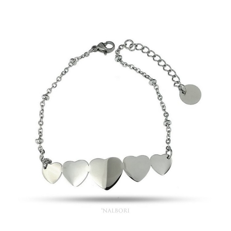 RMB|NALBORI bracelet woman anallergic steel with central 5 hearts