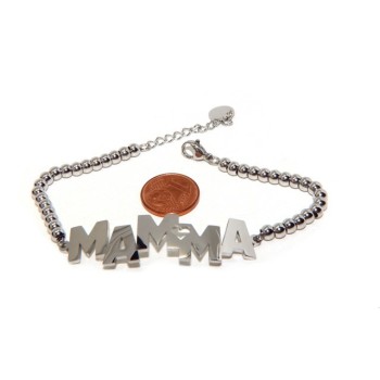 RMB|NALBORI bracciale donna acciaio anallergico palline con lastra MAMMA e cuore
