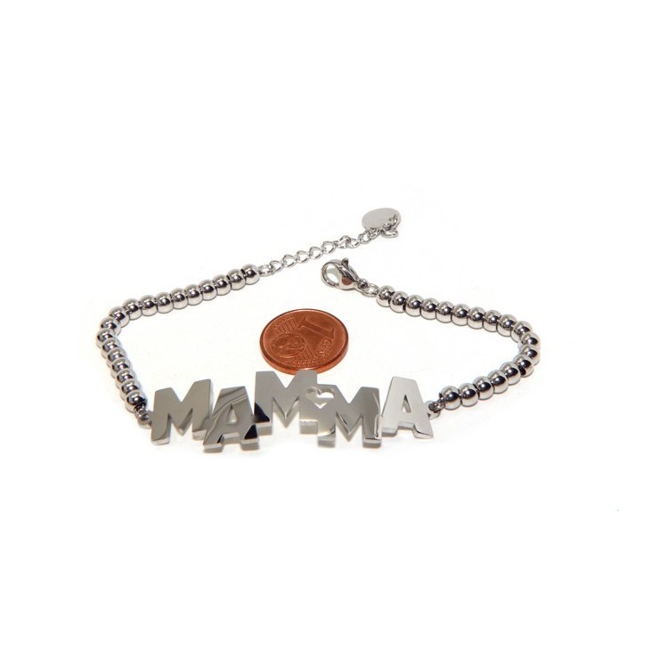 RMB|NALBORI bracelet woman steel hypoallergenic balls with plate MAM and heart