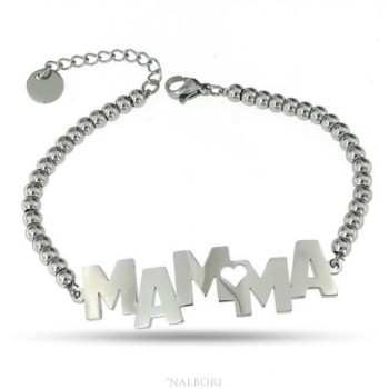 RMB|NALBORI bracciale donna acciaio anallergico palline con lastra MAMMA e cuore