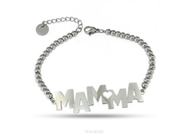 RMB|NALBORI bracelet woman steel hypoallergenic balls with plate MAM and heart