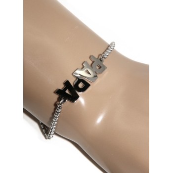 RMB|NALBORI bracciale donna acciaio anallergico maglia pop corn con lastra PAPA'