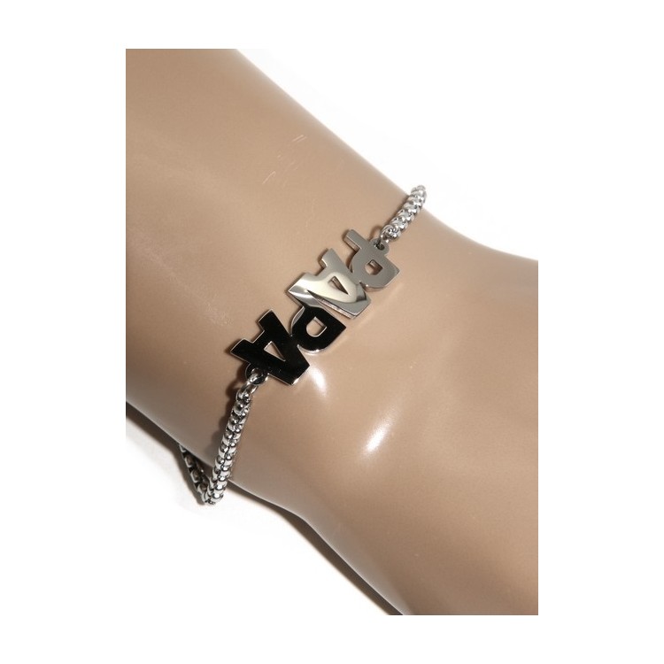 RMB|NALBORI bracciale donna acciaio anallergico maglia pop corn con lastra PAPA'