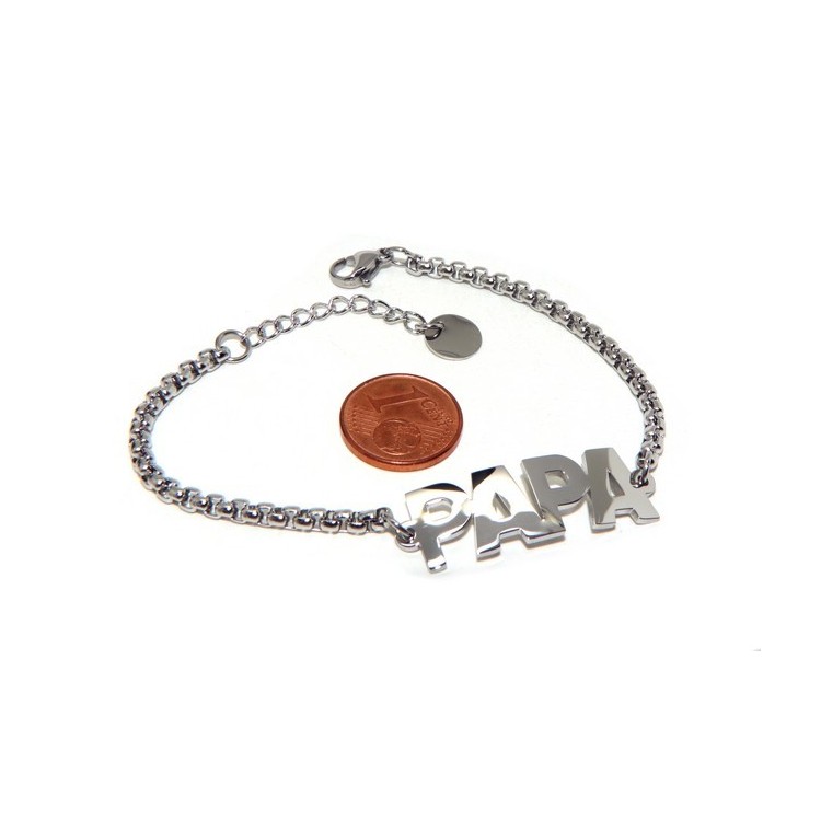 RMB|NALBORI bracciale donna acciaio anallergico maglia pop corn con lastra PAPA'