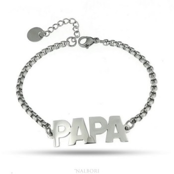 RMB|NALBORI bracciale donna acciaio anallergico maglia pop corn con lastra PAPA'