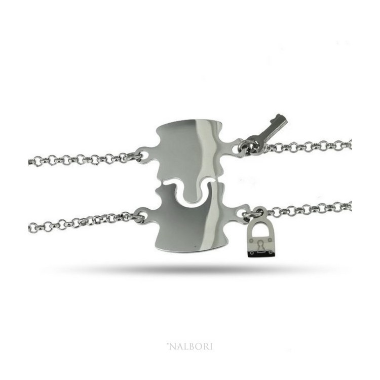 RMB|NALBORI bracciale acciaio anallergico doppio lui lei puzzle lucchetto chiave