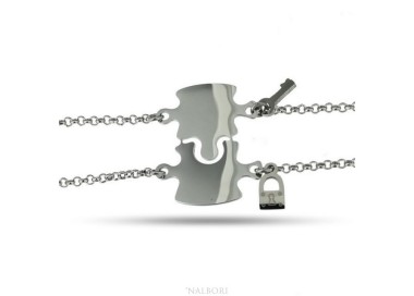 RMB|NALBORI bracciale acciaio anallergico doppio lui lei puzzle lucchetto chiave