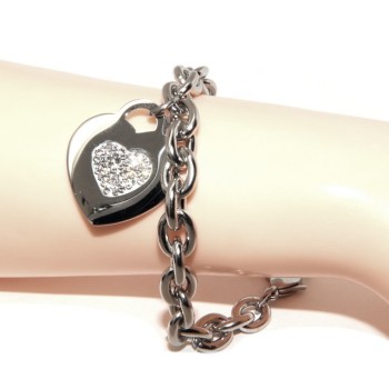 RMB|NALBORI bracciale donna acciaio anallergico catena con pendente cuore pave' zirconi