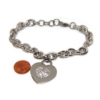 RMB|NALBORI bracciale donna acciaio anallergico catena con pendente cuore pave' zirconi