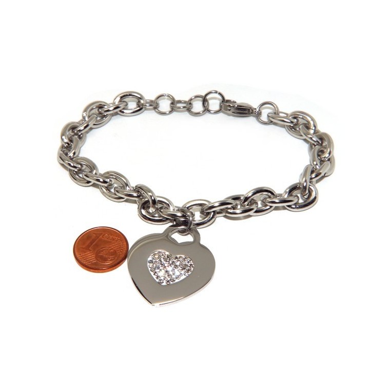 RMB|NALBORI bracelet woman anallergic steel chain with pave 'zircon heart pendant