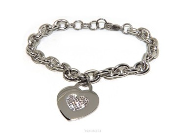 RMB|NALBORI bracelet woman anallergic steel chain with pave 'zircon heart pendant