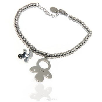 RMB|NALBORI stainless steel bracelet hypoallergenic balls with pacifier pram pendant