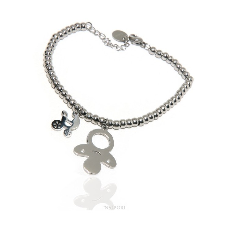 RMB|NALBORI stainless steel bracelet hypoallergenic balls with pacifier pram pendant