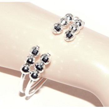 RMB|SILVER 925: Bracelet female open slave double opposed 'faceted balls
