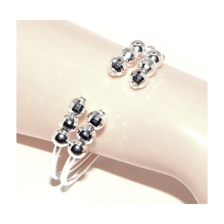 RMB|SILVER 925: Bracelet female open slave double opposed 'faceted balls