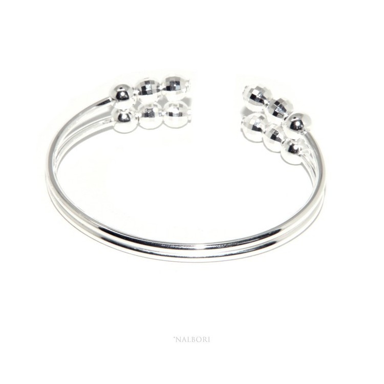 RMB|ARGENTO 925 : Bracciale donna schiava aperto doppio contrarie' palline sfaccettat