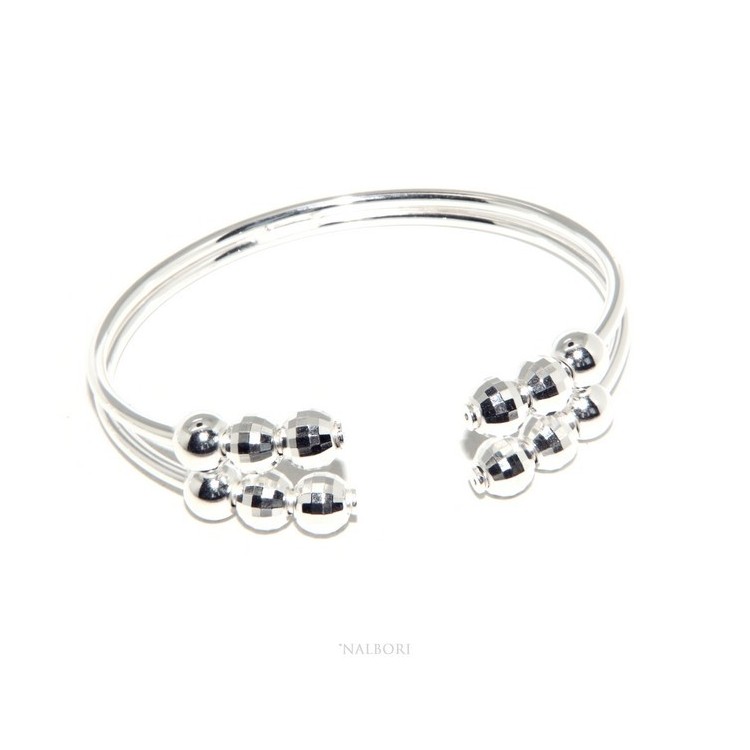 RMB|ARGENTO 925 : Bracciale donna schiava aperto doppio contrarie' palline sfaccettat