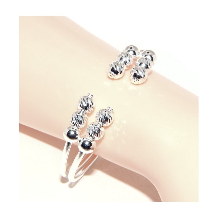 RMB|SILVER 925: Bracelet female slave open double opposite 'diamond balls