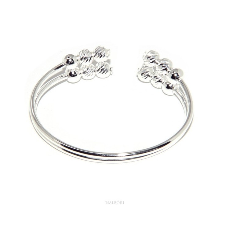 RMB|SILVER 925: Bracelet female slave open double opposite 'diamond balls