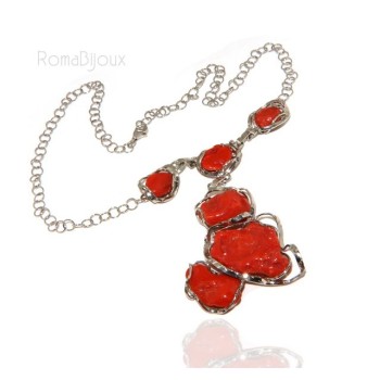 RMB|Necklace silver necklace 925 silver capri with large coral gems veracious red from the Mediterranean