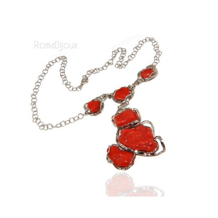 RMB|Collana collier argento 925 linea capri con grandi gemme corallo verace rosso del mediterraneo