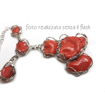 RMB|Necklace silver necklace 925 silver capri with large coral gems veracious red from the Mediterranean