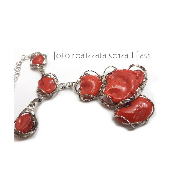 RMB|Collana collier argento 925 linea capri con grandi gemme corallo verace rosso del mediterraneo