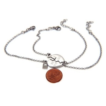 RMB|NALBORI double hypoallergenic steel bracelet he her heart "best friends" key padlock