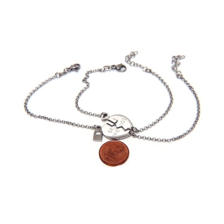 RMB|NALBORI bracciale acciaio anallergico doppio lui lei cuore "best friends" lucchetto chiave
