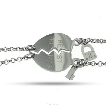 RMB|NALBORI double hypoallergenic steel bracelet he her heart "best friends" key padlock