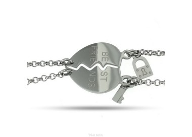 RMB|NALBORI bracciale acciaio anallergico doppio lui lei cuore "best friends" lucchetto chiave