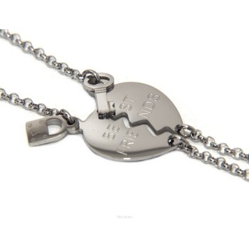 RMB|NALBORI bracciale acciaio anallergico doppio lui lei cuore "best friends" lucchetto chiave