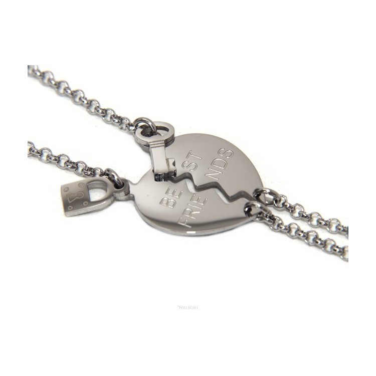RMB|NALBORI bracciale acciaio anallergico doppio lui lei cuore "best friends" lucchetto chiave