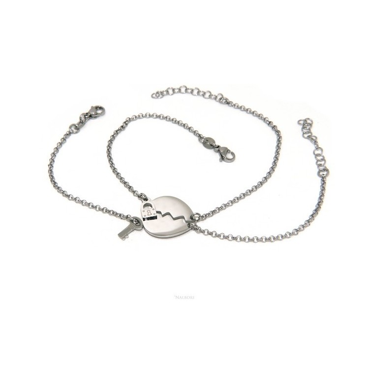 RMB|NALBORI double hypoallergenic steel bracelet he her heart key padlock