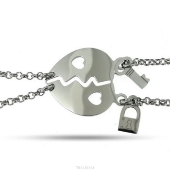 RMB|NALBORI double hypoallergenic steel bracelet he her heart pierced key padlock