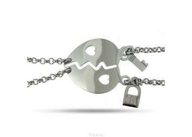 RMB|NALBORI double hypoallergenic steel bracelet he her heart pierced key padlock