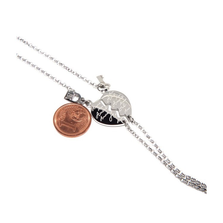 RMB|NALBORI double hypoallergenic steel bracelet he her heart written "love" key padlock