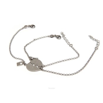 RMB|NALBORI double hypoallergenic steel bracelet he her heart written "love" key padlock