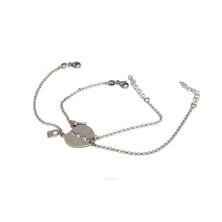 RMB|NALBORI bracciale acciaio anallergico doppio lui lei cuore scritta "amore" lucchetto chiave