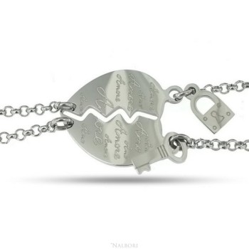 RMB|NALBORI bracciale acciaio anallergico doppio lui lei cuore scritta "amore" lucchetto chiave