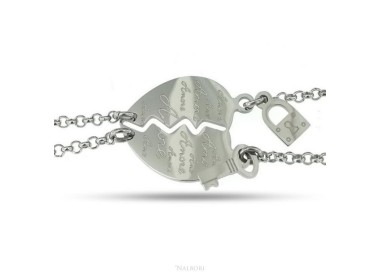 RMB|NALBORI double hypoallergenic steel bracelet he her heart written "love" key padlock
