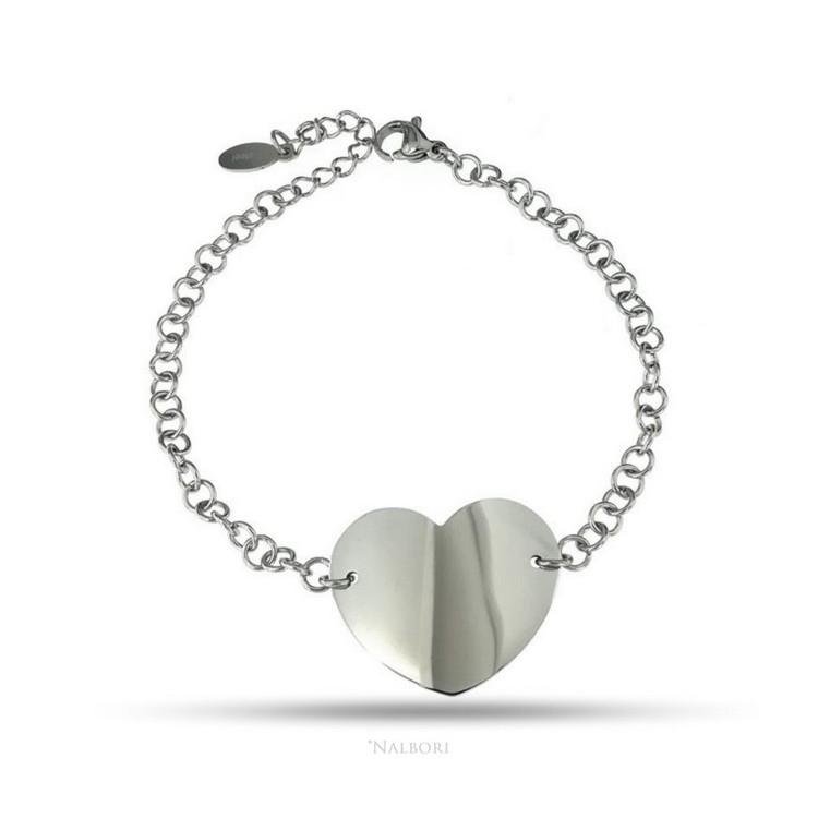 RMB|NALBORI anallergic steel bracelet rolo 'with big heart in the center