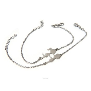RMB|bracciale acciaio anallergico doppio lui lei bambini che si baciano