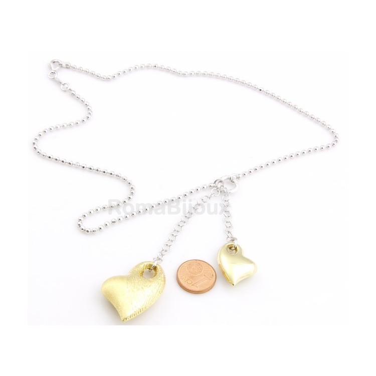 RMB|ARGENTO 925: Girocollo Beads Faux Saliscendi con Ciondoli Cuori oro giallo