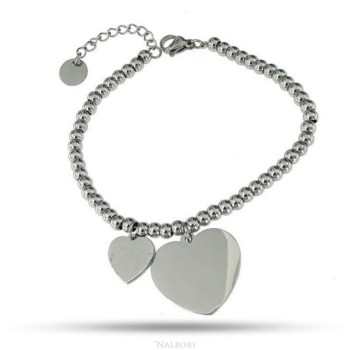 RMB|NALBORI bracelet anallergic steel balls with big and small heart pendant