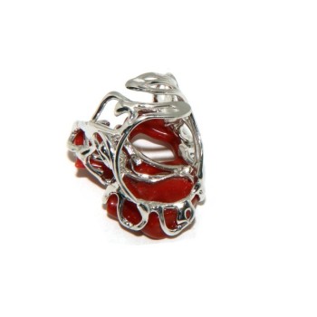 RMB|Silver 925: Adjustable women's ring handmade with red Mediterranean coral