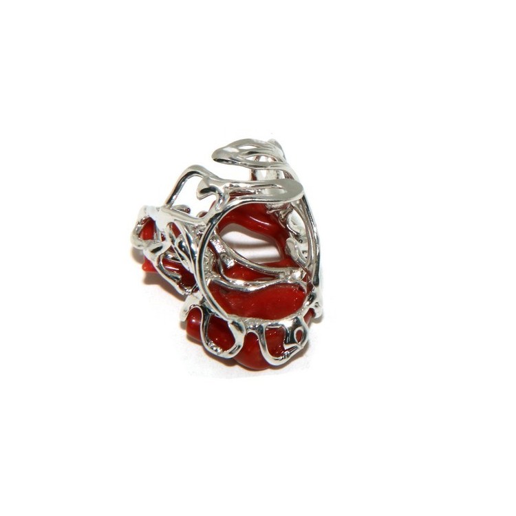 RMB|Silver 925: Adjustable women's ring handmade with red Mediterranean coral